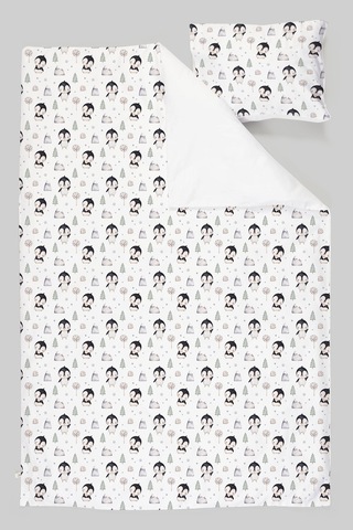 Organik Tek Kişilik Nevresim Takımı 160x220 - Kutup Dostları Penguenler Renkli