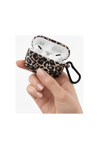 Airpods Pro 1 Ve 2 Uyumlu Leopar Desenli Silikon Kulaklık Kılıfı - Siyah Metal Kancalı Darbe Emici Koruyucu Kılıf Kapak Şeffaf
