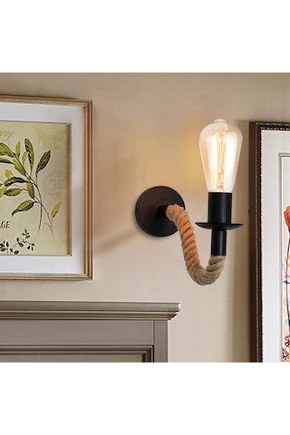 Retro Kenevir Halat Endüstriyel Loft Duvar Lambası Eski Dekor Duvar Aydınlatma Armatürleri Oturma Odası İçin Kapalı Aplikler Aydınlatma Dekoratif Siyah