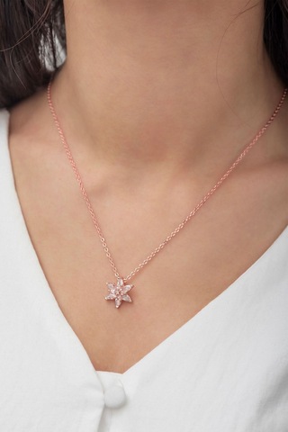 Ervanur Rose Altın Kaplama Beyaz Taşlı Lotus Çiçeği Kadın Kolye Beyaz