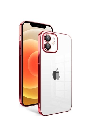 Apple Uyumlu iPhone 12 Kılıf Kamera Korumalı Renkli Çerçeveli Zore Garaj Kapak Kırmızı