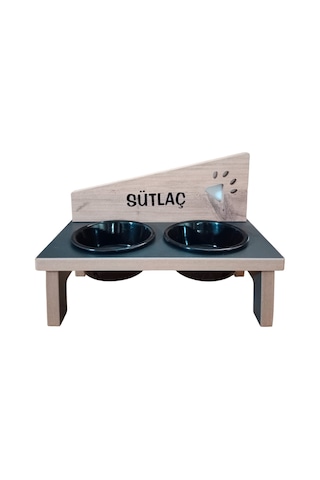 Realwood Özel İsimli Seramik Kaseli Kedi Köpek Mama Su Kabı Standı 800 ML