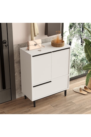 Yurudesign Ocean Ayakkabılık Çok Amaçlı Dolap 3 Kapaklı Metal Ayaklı Beyaz On8c-w Beyaz