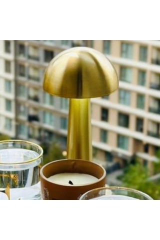 Mantar Model Dimmerli Şarjlı Retro Masa Lambası Gold Renk Işık A
