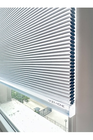 Honeycomb Isı Yalıtımlı %100 Karartma Blackout Plise Stor Perde Bal Peteği Katlanır Akordeon Vidalı Sistem Özel Ölçü Seçeneği Beyaz