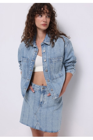 Colins Oversize Fit Fermuarlı Astarsız Kadın Mavi Ceket Cl1075125 Q1.v1 Dn44348 Denim