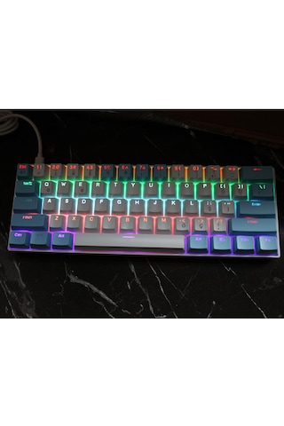 H61k Mini Mekanik Kablolu Gaming Oyuncu Klavye Türkçe Q Blue Switch 12 Ad Rgb Led Işık Modlu 61 Tuşlu