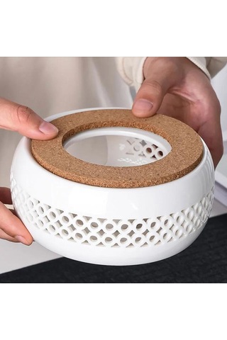 Yuntech01 Beyaz Seramik Çaycıklı Isıtıcı - Her Boyutta Çayın Sıcaklığını Koru, Konforlu Atmosfer Oluştur Beyaz