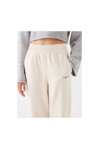 LC Waikiki Lcw Vision Bej Beli Lastikli Nakışlı Kadın Kalın Jogger Eşofman Alt BEIGE