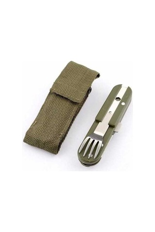 Fastbuy Çatal Kaşık, Katlanabilir Taşınabilir Ordu Yeşili Piknik Çatal Bıçak Takımı Paslanmaz Çelik Spork Çatal Seyahat Seti