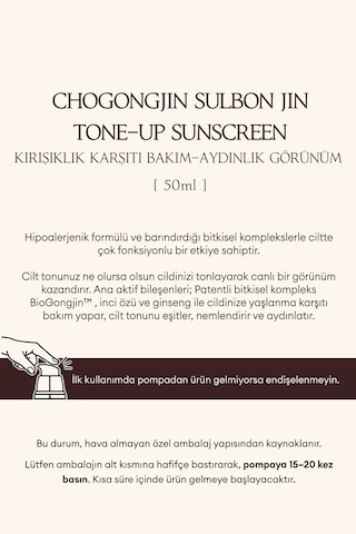Missha Leke Karşıtı, Nemlendirici, Tonlayıcı Güneş Kremi Chogongjın Sulbon Jin Tone-up Cream
