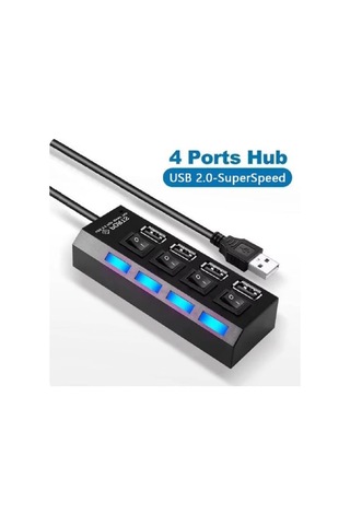 Yeni 2023 4 Port Usb Çoklayıcı Hub Anahtarlı Aç/kapa Düğmeli Işıklı Usebe Çoğaltıcı Tak Çalıştır
