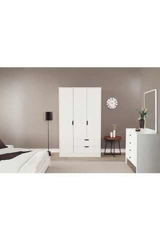 Moderno Trio 3 Kapaklı 2 Çekmeceli Gardırop Şık Ve Fonksiyonel Depolama Alanı Beyaz