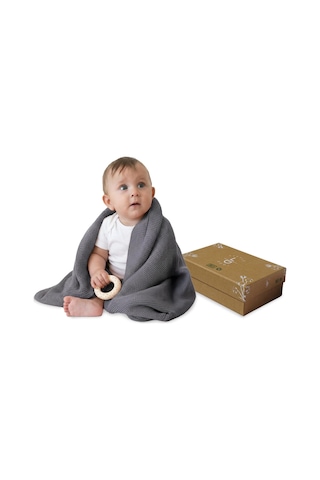 Alina%100 Organik Pamuklu Bebek Battaniyesi Kızlar/erkek Çocuklar İçin 80x100 Cm - Kundak Ve Bebek Battaniyesi, Yumuşak Hafif Örgü Battaniye Antrasit Diğer