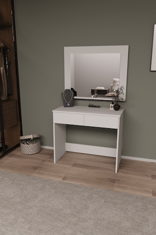 Df02110b Aynalı Beyaz Makyaj Masası Beyaz