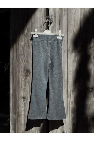 Zekids Kız Çocuk Bel Lastikli Bol Paça Simli Pantolon-14448 Gri
