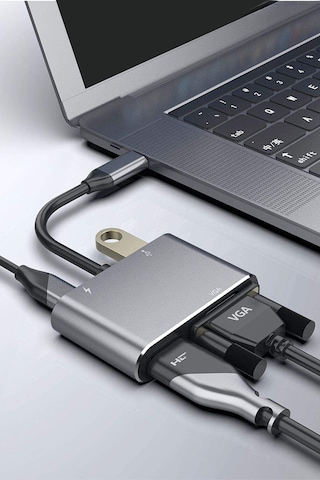 Thentech Type C Görüntü Dönüştürücü Adaptör 4k Hdmı Vga Usb 3.0 Pd Çoklayıcı Hub Projeksiyon Uyumlu