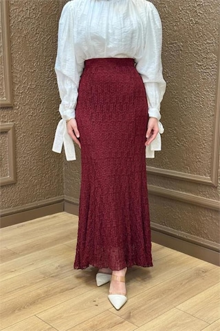 Neşeli Butik Kadın Bordo Dantel Kumaş Maxi Boy Tesettür Etek