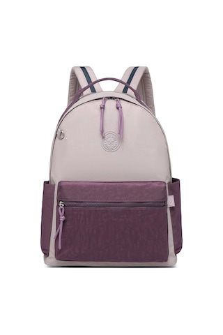 Smart Bags Büyük Boy Laptop Bölmeli Su Geçirmez Kumaş Renkli Okul Çantası Bej/mürdüm