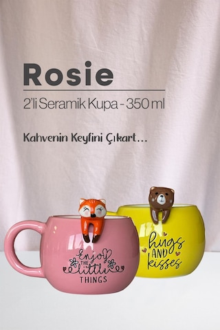 Tilki Ve Ayı Figürlü Seramik Kupa 350 Ml Beyaz