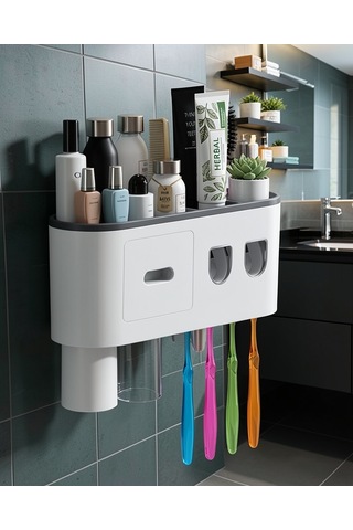 Banyo Organizer Diş Fırçası Tutucu Çift Dispenserli 6 Fırçalık Çok Renkli
