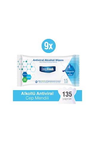 Deep Fresh Alkollü Antiviral Islak Cep Mendili 9'Lu Paket 135 Yaprak