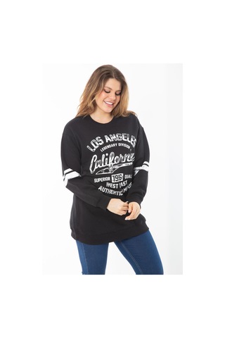 Kadın Büyük Beden Siyah İçi Şardonlu Üç İplik Sweatshirt 65n37295-siyah Siyah