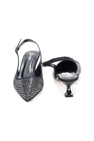 Pisagor Ps-32350 Kadın 4 Cm Arkası Açık Taşlı Abiye Stiletto Ayakkabı Sıyah