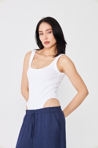 Distimi Askılı Fitilli Bodysuit Pamuk Beyaz