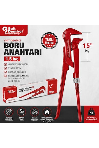 Sait Demirci Manşonlu Boru Anahtarı Statik Boyalı Tavlanmış Çelik Yüksek Tork Gücü 1.5 İnçh