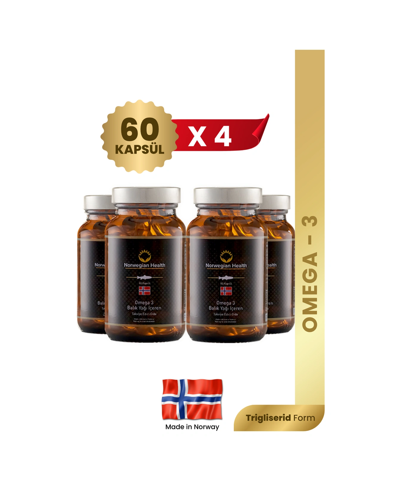 Norwegian Health Omega 3 1000 MG Somon&Morina Balık Yağı 4 x 60 Kapsül﻿﻿