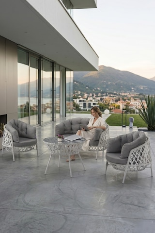 Viola Serisi 1. Sınıf 2+1+1 Beyaz Rattan Gri Minder Bahçe Balkon Oturma Koltuk Takımı