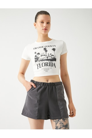 Koton Mini Şort Beli Lastikli Cep Detaylı Gri 3sal40132ık 3SAL40132IK031 Gri