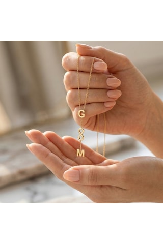 925 Ayar Gümüş İki Harf Ve Sonsuzluk Y Kolye Gold