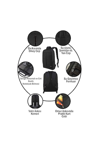 Beutel 15.6" Su Geçirmez Notebook Laptop Bilgisayar Sırt Çantası Siyah