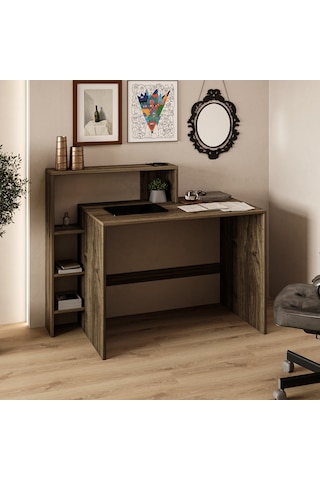 Amber Çalışma Masası Raflı, Modern Bilgisayar Masası Ceviz