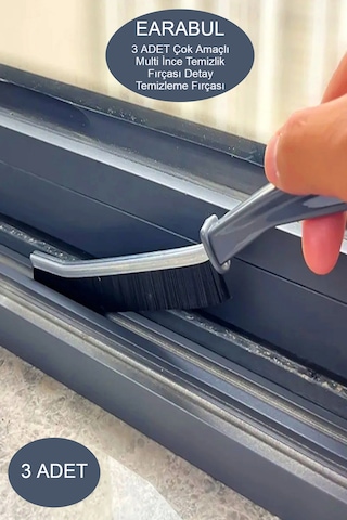 İndecor Houseware 3 Adet Çok Amaçlı Multi İnce Temizlik Fırçası Derz Arası Banyo Mutfak Lavabo Temizleme Fırçası Siyah