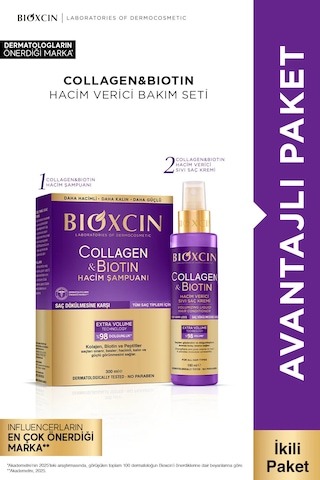 Collagen & Biotin Hacim Şampuanı + Sıvı Saç Kremi Hacim Verici, Dolgunlaştırıcı İçerikli Tüm Saç Tipleri
