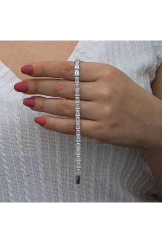 Blackcraft Gümüş Beyaz Taşlı Su Yolu Kadın Bileklik Bc-2cf084