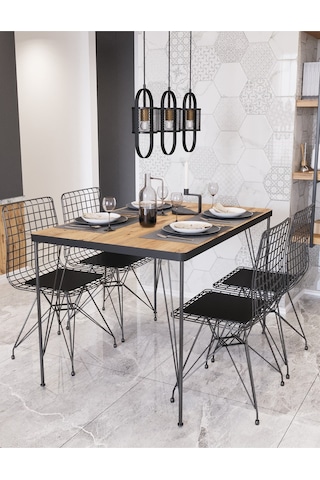 Avvio 80x120 Tekir 4 Kişilik Yemek Masası Takımı-mutfak Masası Takımı-ceviz Oval Kenar Akça