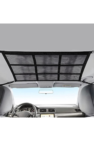 Lemestar Çift Katmanlı Araç Tavanı Depolama Filesi - 9 Bölmeli, Büyük Boy, Siyah, 90x65cm