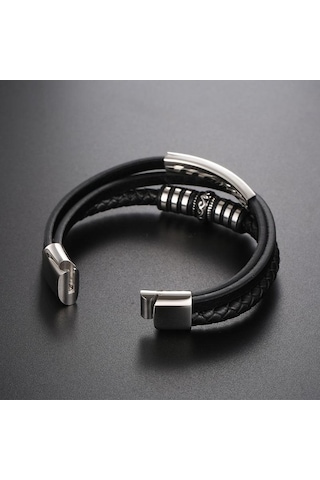 Novahub Yeni Erkek Gelgit Trey Geçici Deri Bileklik - Klasik Geometrik Tasarım - Titanyum Çelik Bilezik Çok Renkli