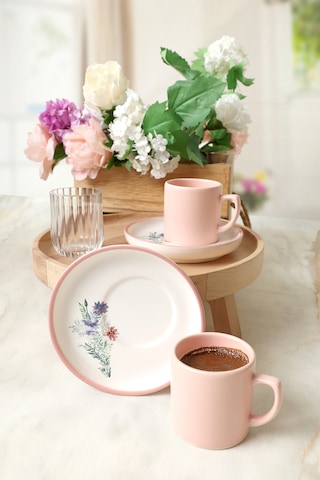 Keramika Elegant Blossoms Pembe Kahve Takımı 4 Parça 2 Kişilik 21