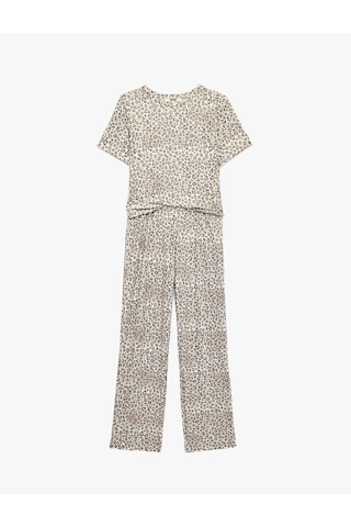 Koton Leopar Desenli Kısa Kollu Pijama Takımı Kahverengi Desenli 7wlk40297mk