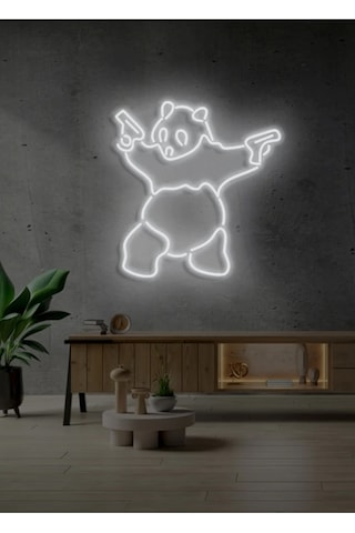 Panda Figürlü Neon Tabela Beyaz Panda Figürlü Neon Tabela Beyaz