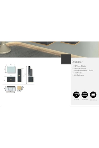Evros Babil Banyo Dolabı 80 Cm Siyah Boy Dolabı Dahil Gri - Siyah