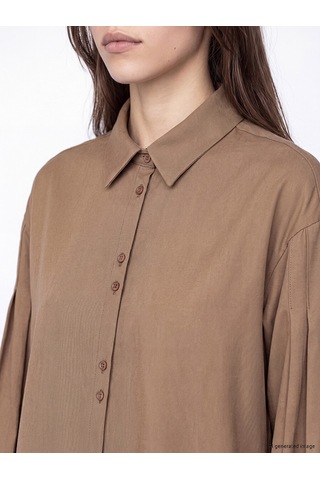 Lcw Modest Kahverengi Loose Fit Pileli Kadın Gömlek