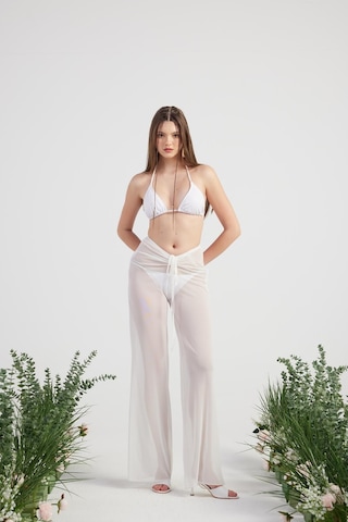 Holly Lolly Beli İp Detaylı Tül Pareo Shirred Pantolon Beyaz