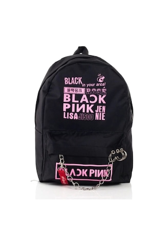 Shopiolog Black Pink Yazılı Logo Baskılı Zincirli Fermuarlı Piercingli Siya