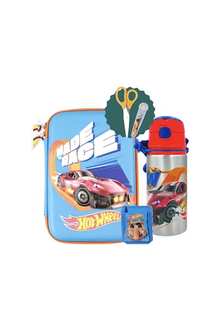 Kalem Çantası , Hot Wheels Korumalı Makas , Hot Wheels Alüminyum Matara Kırmızı
